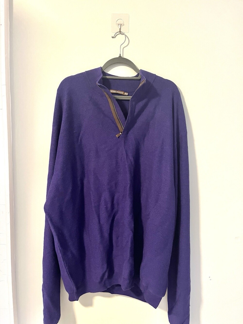 Peter Millar Merino Wool 1/4 Zip Mock Neck Pullover Sweater Purple 3XT